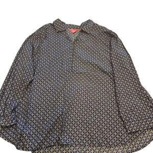 Woman Within 3X Geometric Print Long Sleeve Button-Up Shirt Multicolor